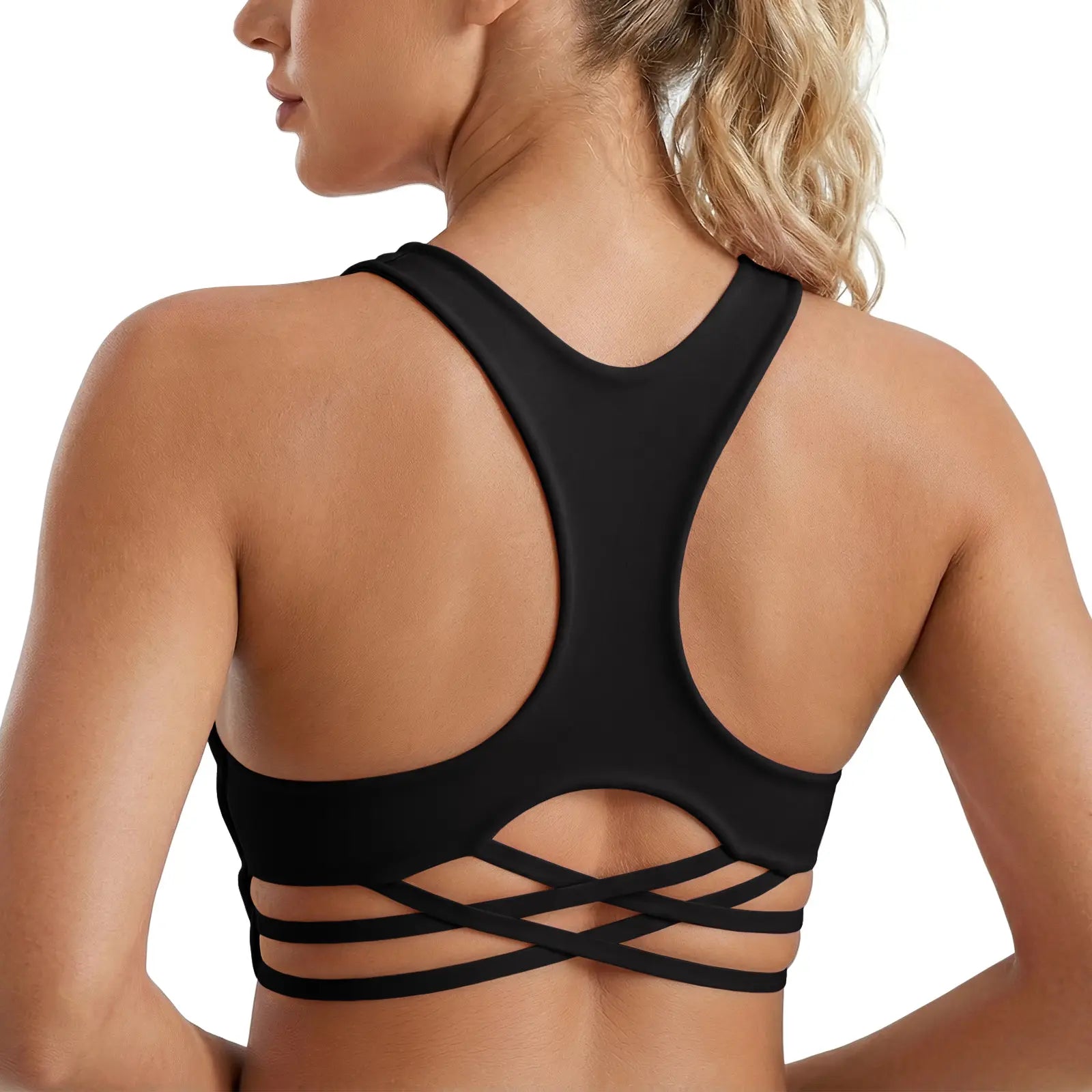 Aoysky Women'S Racerback Criss Cross V-Neck Padded Low-Impact Wireless Solid Color Stretch Sports Bra, Bra for Women, Fitness Clothes Activewear Crop Top for Gym Workouts