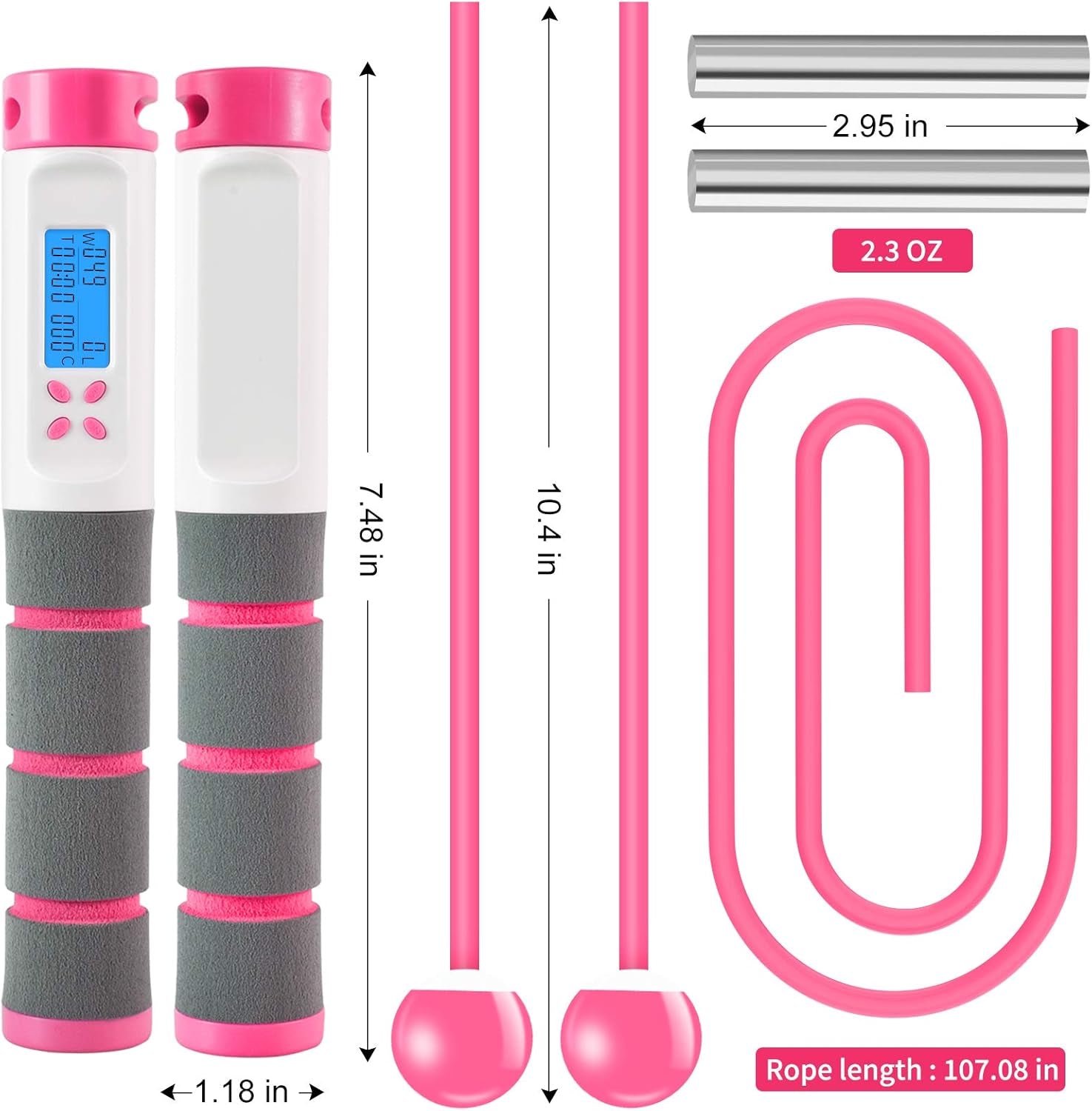 Jump Rope, Digital Weighted Handle Workout Jumping Rope with Calorie Counter for Fitness Exercise Boxing, Cordless Skipping Rope for Adults, Men, Women, Kids, Girls (Pink)