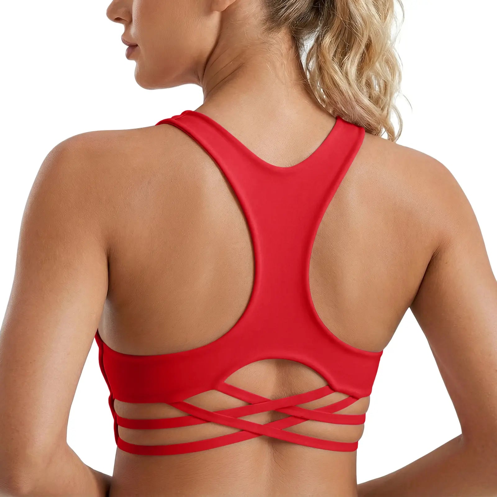 Aoysky Women'S Racerback Criss Cross V-Neck Padded Low-Impact Wireless Solid Color Stretch Sports Bra, Bra for Women, Fitness Clothes Activewear Crop Top for Gym Workouts