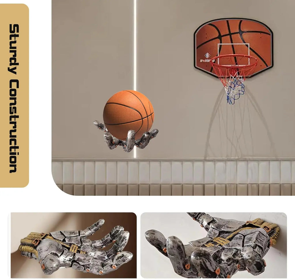 Basketball Holder, Hand Sculpture Ball Holder Wall Mount Art Decor Stand Basketball Storage Rack Organizer Display Case Man Cave for Football Soccer Gifts for Him Men Boys Gamers