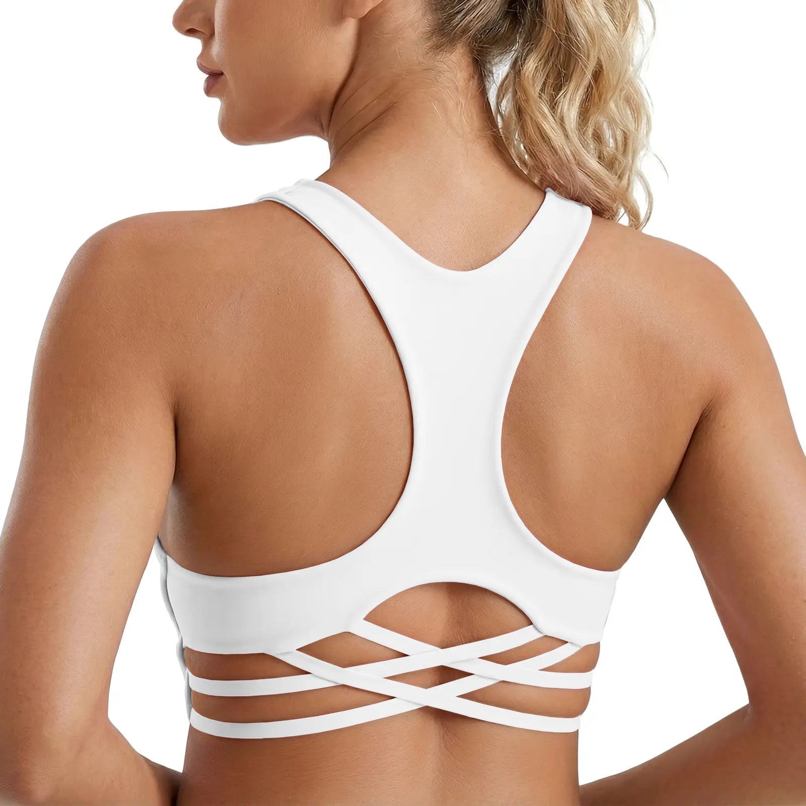 Aoysky Women'S Racerback Criss Cross V-Neck Padded Low-Impact Wireless Solid Color Stretch Sports Bra, Bra for Women, Fitness Clothes Activewear Crop Top for Gym Workouts