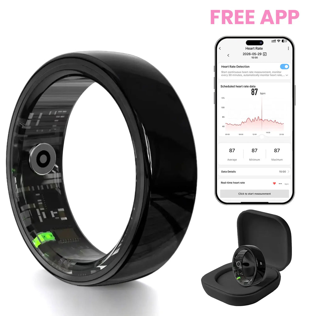 #6-#11 Pink White & Black Ceramic Smart Rings for Women & Men, Waterproof Wearable Fitness Trackers, Heart Rate, Stress & Cycle Monitor, Sleep Tracker, IP68 Waterproof, 5-7 Day Battery, Ios & Android Compatible with Charging Case, Couple Gift