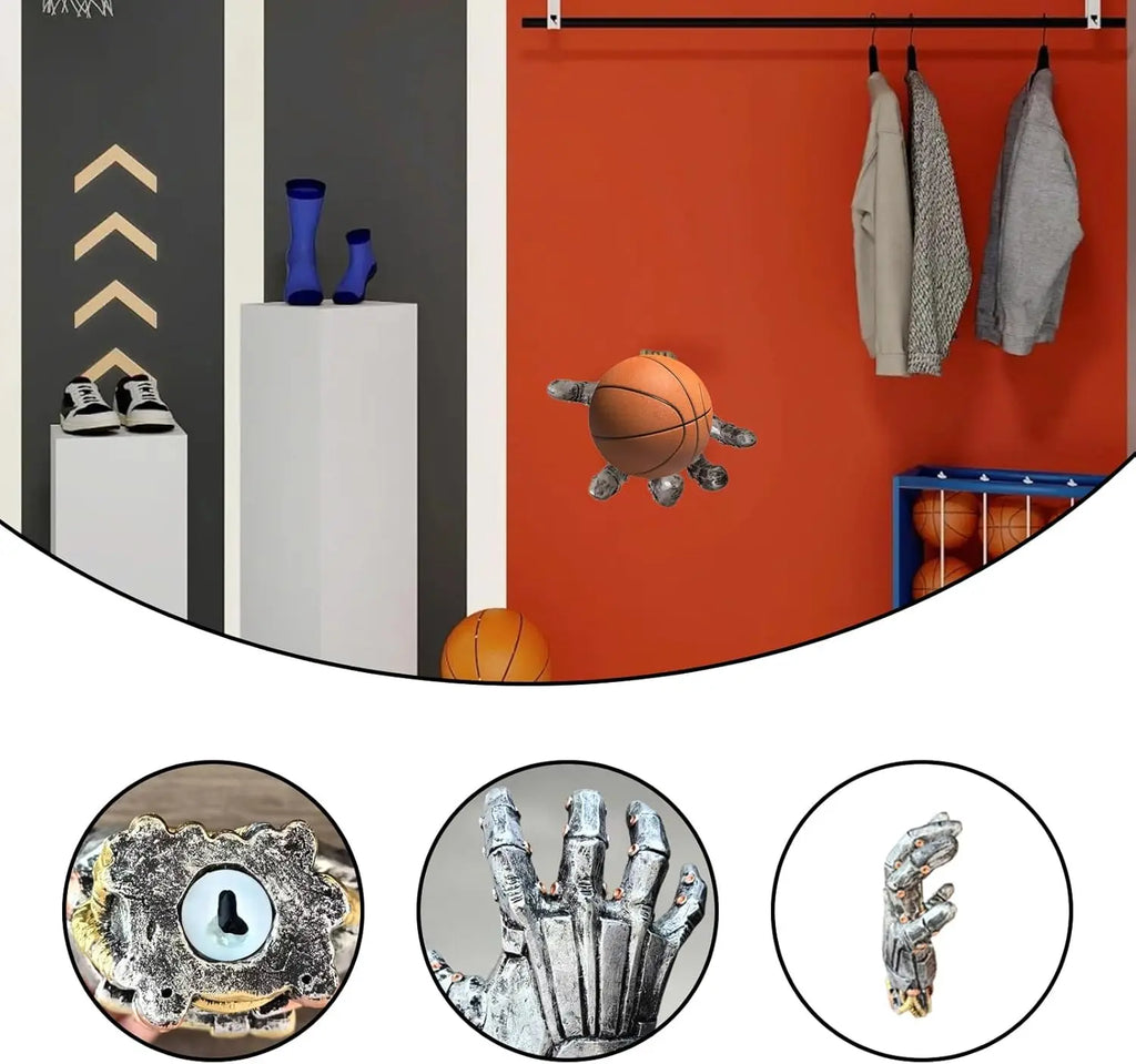 Basketball Holder, Hand Sculpture Ball Holder Wall Mount Art Decor Stand Basketball Storage Rack Organizer Display Case Man Cave for Football Soccer Gifts for Him Men Boys Gamers