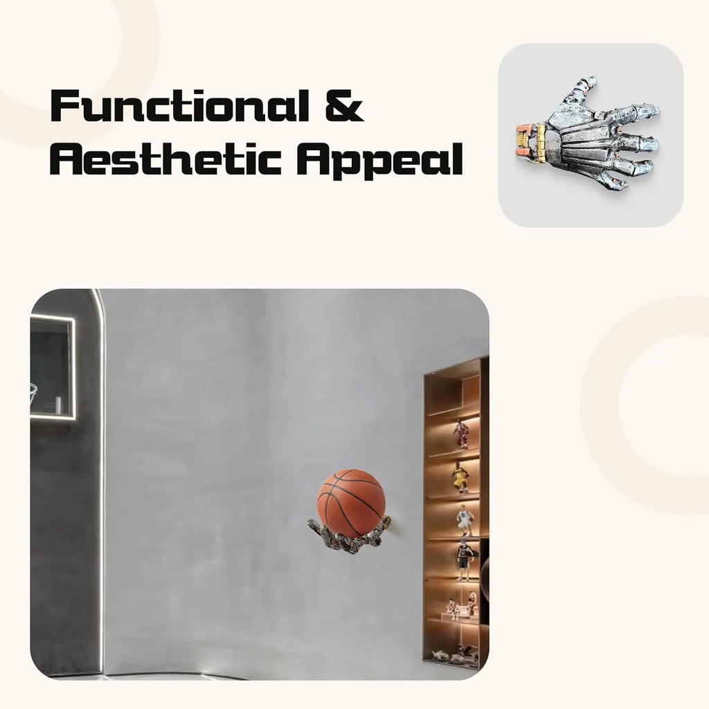 Basketball Holder, Hand Sculpture Ball Holder Wall Mount Art Decor Stand Basketball Storage Rack Organizer Display Case Man Cave for Football Soccer Gifts for Him Men Boys Gamers